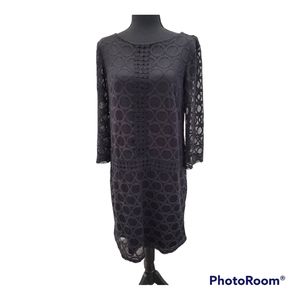 London Times Black Lace Sheath Dress